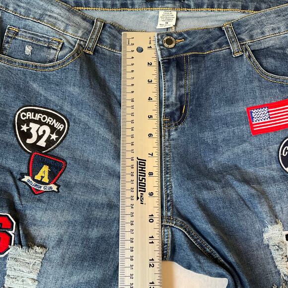 Angel Kiss Women Skinny Jeans size 18 Blue Mid Rise Stretch Frayed Patches USA - Picture 6 of 11